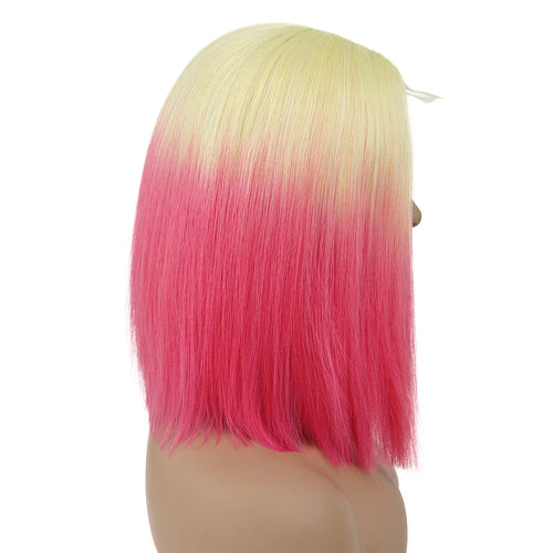 Load image into Gallery viewer, Synthetic Cosplay Wigs for Women Short Bob Wig with Bangs Lace Front Wig Pink Cosplay Ombre Wig with Side Bangs Girls
