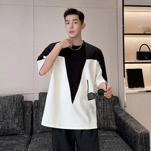 Load image into Gallery viewer, Men&#39;s T-shirt Casual Contrast Color Design Trend Short Sleeve Round Neck Loose Korean Style Fashion Pullover 9C5782
