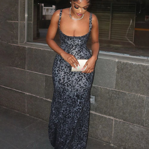 Load image into Gallery viewer, Fashion Leopard Print Straps Backless Sexy Bodycon Maxi Prom Dress Summer Women Casual Clothes Evening Party Vacation
