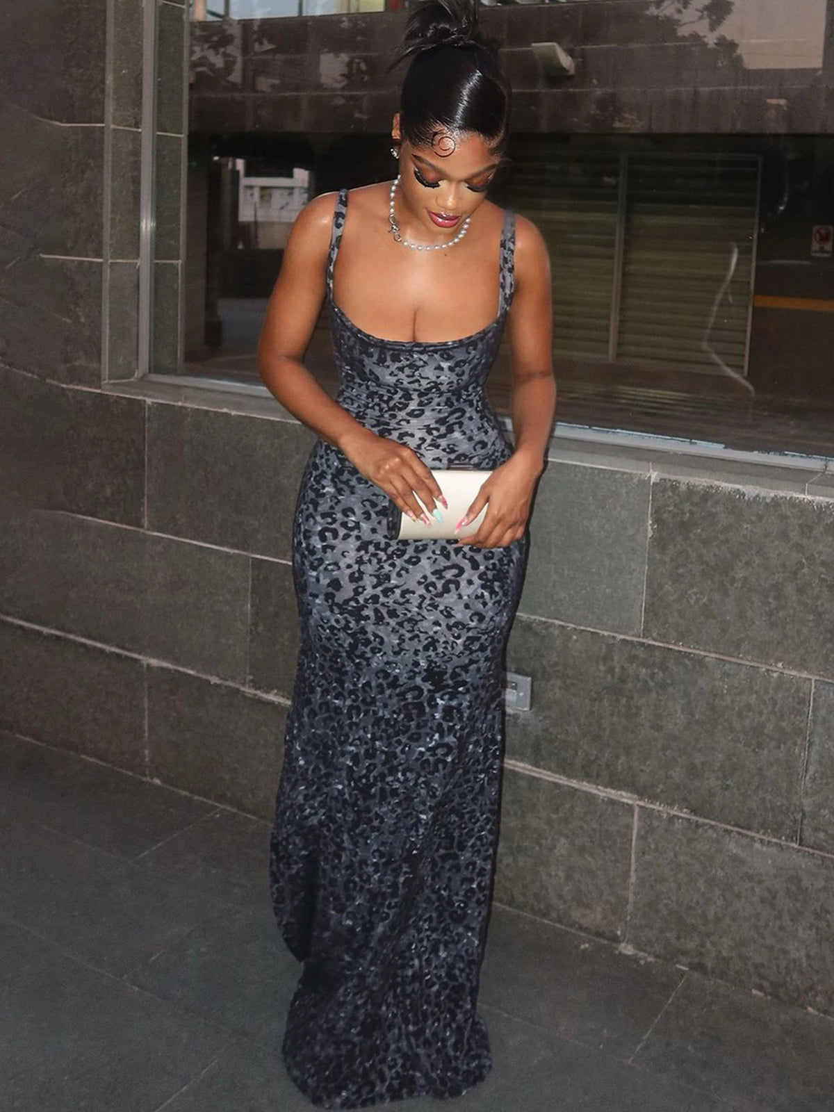 Fashion Leopard Print Straps Backless Sexy Bodycon Maxi Prom Dress Summer Women Casual Clothes Evening Party Vacation