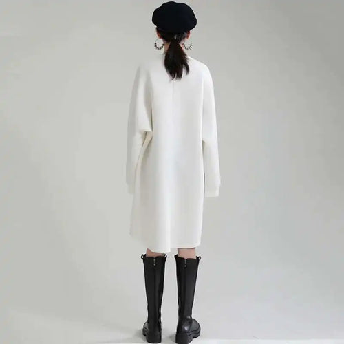 Load image into Gallery viewer, Women White Big Size Shaped Long Dress New Round Neck Long Sleeve Loose Fit Fashion Tide Spring Autumn 2025 1DE4098
