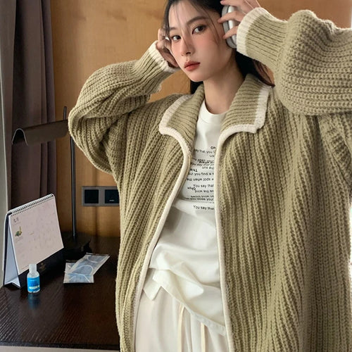 Load image into Gallery viewer, 2025 Preppy Contrast Color Cardigans Women Fashion Y2k Aesthetic Loose Knitted Sweaters New Harajuku Casual Single Brested Coat
