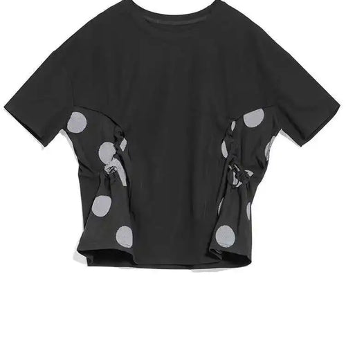 Load image into Gallery viewer, Women Black Dot Printed Color-block Big Size T-shirt New Round Neck Short Sleeve Fashion Tide Spring Summer 2025 1DH5058
