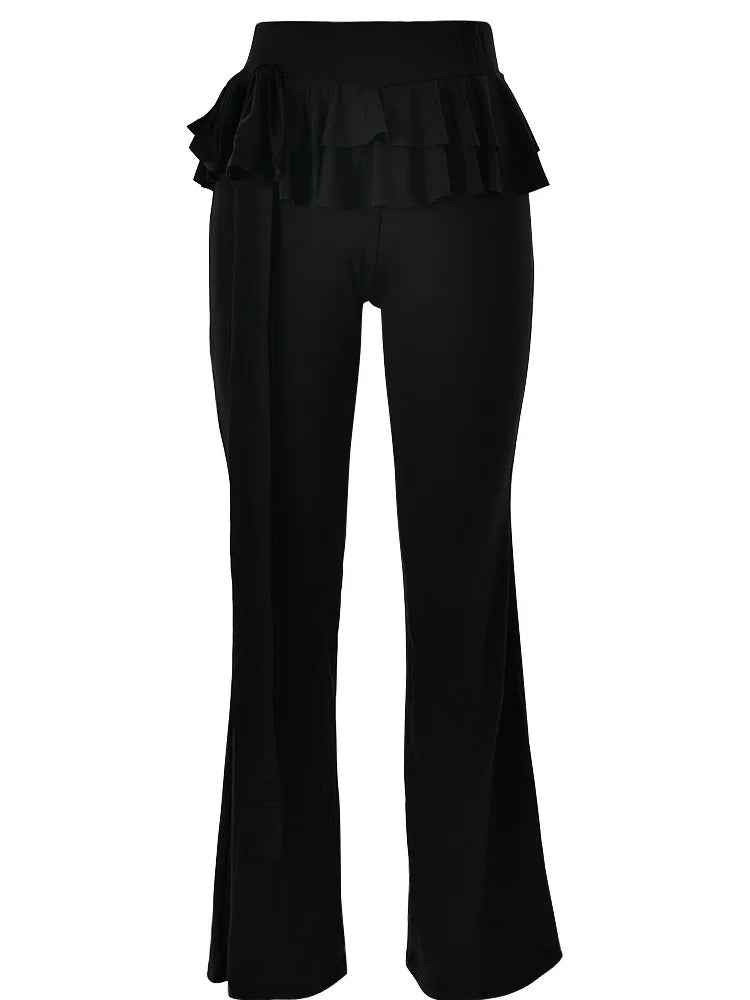 Sexy Tight Elastic Pants Women Slim Fit Flower Ruffle Edge Female Slim Fit Party Nightclub Fashion Street Pants