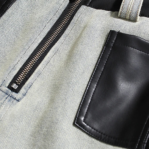 Load image into Gallery viewer, High Waist Black Color-block Leather Denim Long Wide Leg Jeans New Loose Women Trousers Fashion Spring Autumn 2025 1DH3903
