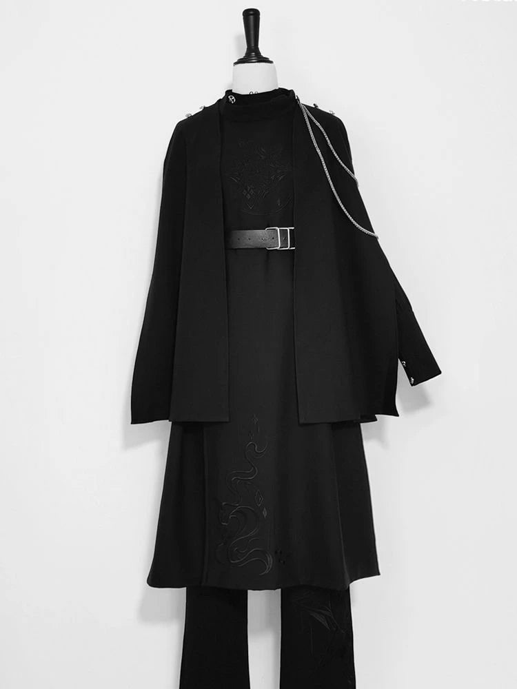 Harajuku Women Black Jackets Gothic Vintage Cloak Coats Y2k Aesthetic Loose Zipper Jacket Streetwear Grunge Sleeveless Split Top