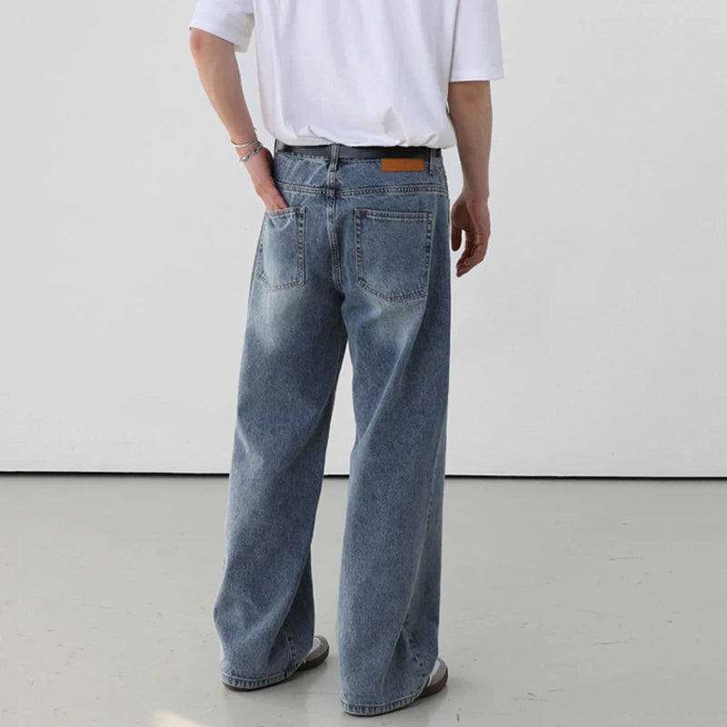 Summer Man's Jeans Korean Zipper Retro Straight Tube Trend Fashion Loose Casual Male Denim Pants Simple  9C5642