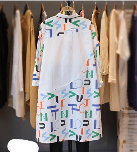 Blouses Women Casual Letter Print Loose Medium Long Women's Shirt 2022 New Long Sleeve Top Fashion Blouses And Shirts