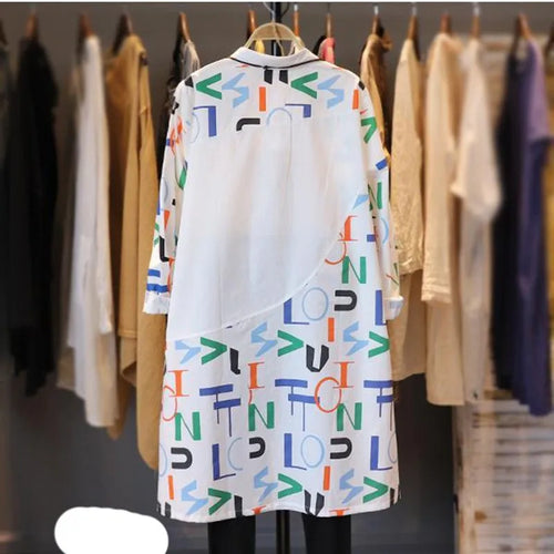 Load image into Gallery viewer, Blouses Women Casual Letter Print Loose Medium Long Women's Shirt 2022 New Long Sleeve Top Fashion Blouses And Shirts
