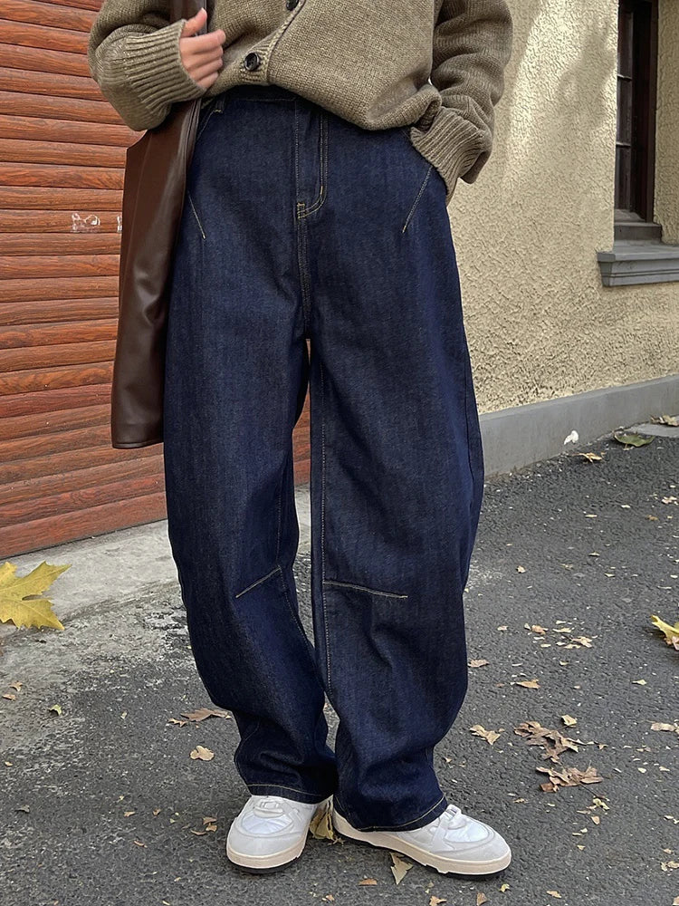 High Waist Dark Blue Denim Long Casual Wide Leg Jeans New Loose Women Trousers Fashion Tide Spring Autumn 2025 1DH1472