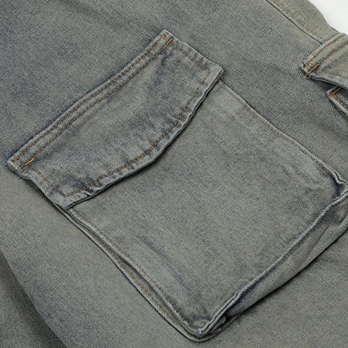 Load image into Gallery viewer, American Multi-pocket Overalls Washed To Make Old High Street Straight Wide Leg Cargo Pants Worn-out Autumn 28W3875
