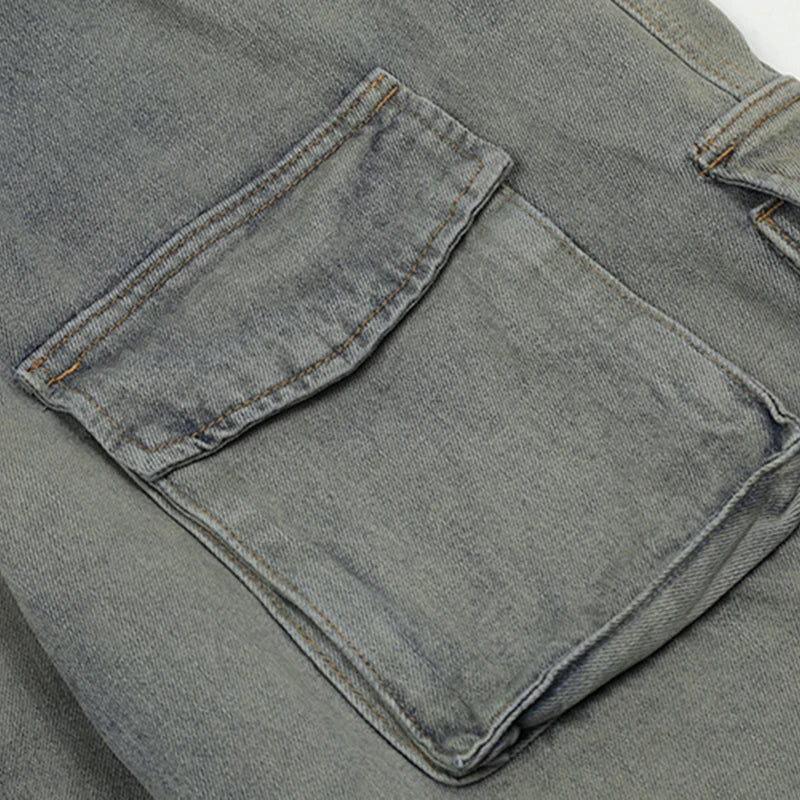 American Multi-pocket Overalls Washed To Make Old High Street Straight Wide Leg Cargo Pants Worn-out Autumn 28W3875