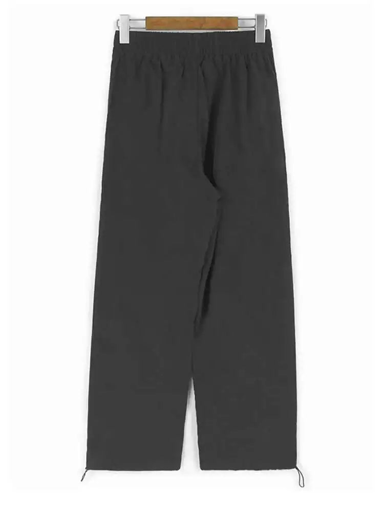 High Elastic Waist Black Rhinestones Zipper Wide Leg Pants New Trousers Women Fashion Tide Spring Autumn 2025 1DJ0190