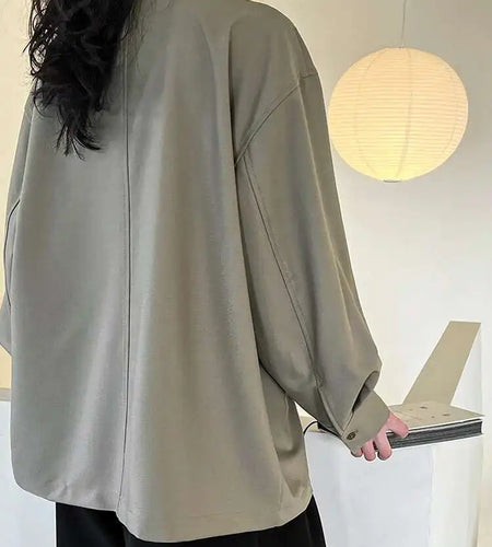 Women Green Brief Elegant Big Size Blouse New Stand Collar Long Sleeve Shirt Fashion Tide Spring Autumn 2025 1DH6652