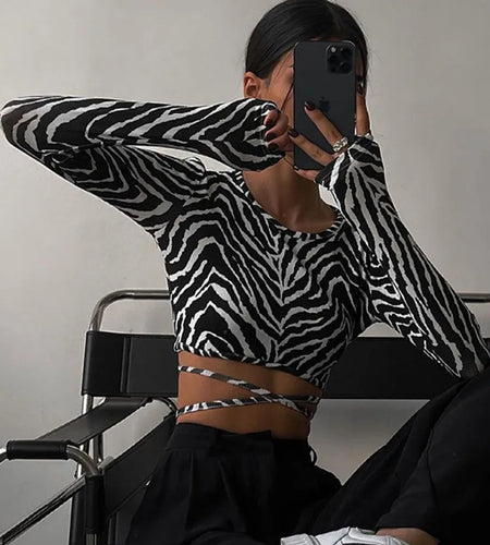 Sexy Backless Lace ups Pullover Tees Women Autumn Black O-neck Slim Longsleeve Short T-Shirt