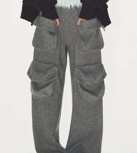 Loose Spliced Pockets Casual Pants for Women High Waist Patchwork Lace Fashion Wide Leg Pant Female Clothing New