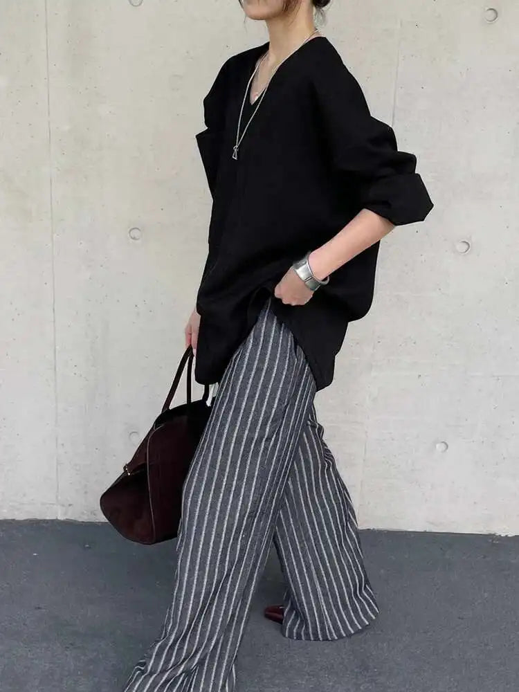 Women Gray Double Pocket Big Size Elegant Mini Dress New V--Neck Long Sleeve Fashion Tide Spring Autumn 2025 1DH7310