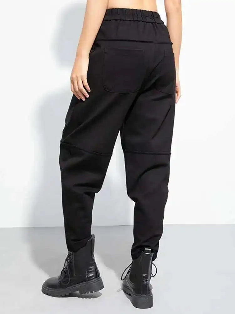 High Elastic Waist Black Big Pocket Long Casual Harem Pants New Trousers Women Fashion Tide Spring Autumn 2025 1DH5065
