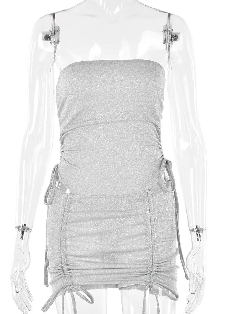 Spring Fashion Sexy Wrap Hip Skirt Two Piece Set Women Drawstring Lace Set Slim Skirt Tight Party Nightclub Set