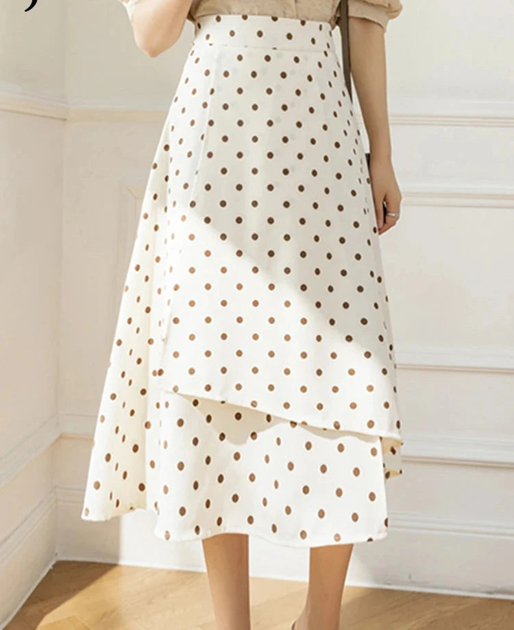 Irregular Dot Printed Summer Female Skirt Elegant Office Ladies New High Waist A-line Black Casual Chic Women's Skirts