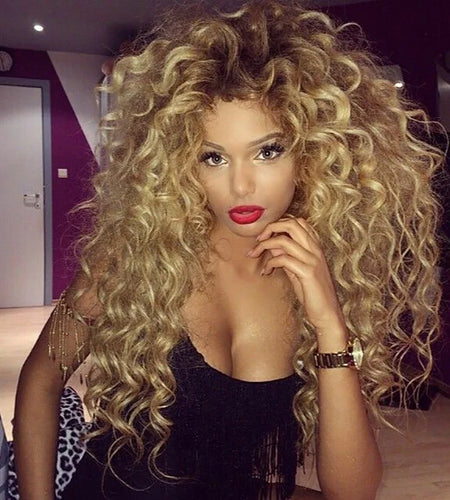 Brown Hair Synthetic Long Curly Wigs for Women Fluffy Thick Dark Roots Water Wave Wig with Bangs Female Long Ombre Wig with Clip