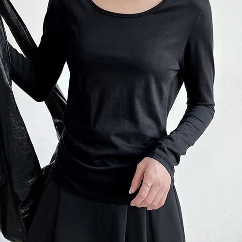 Load image into Gallery viewer, Women Gray Back Perspective Pleated Elegant Slim T-shirt New Round Neck Long Sleeve Fashion Spring Autumn 2025 1DJ0819
