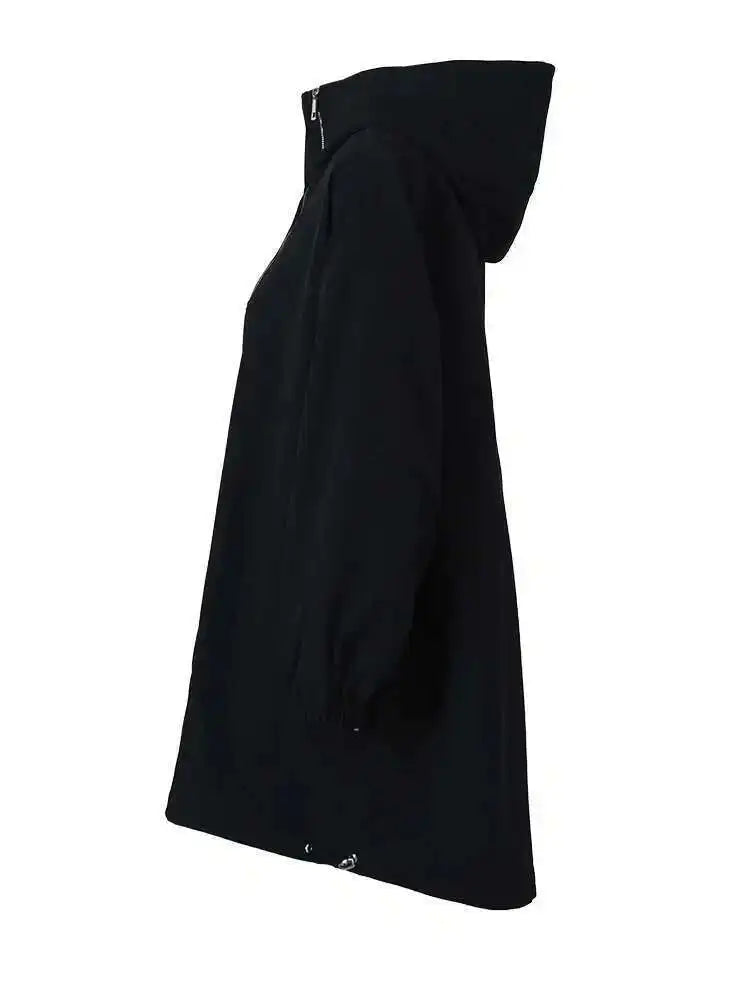 Black Zipper Irregular Big Size Long Jacket New Hooded Long Sleeve Women Coat Fashion Spring Autumn 2025 1DF165801