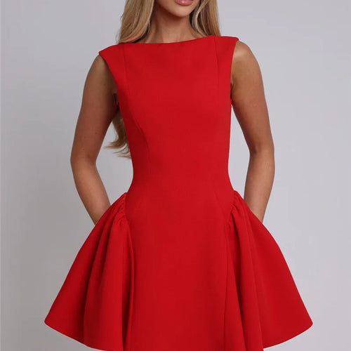 Load image into Gallery viewer, Backless High Waist A-line Sexy Mini Dress For Women Robe Fashion Solid O Neck Bodycon Club Party Sexy Dress Elegant
