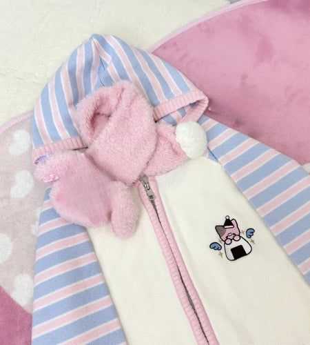 Japanese Stripe Patchwork Cardigans Women Y2k Aesthetic Cartoon Embroidery Sweater Streetwear Hooded Grunge Loose Zipper Coats