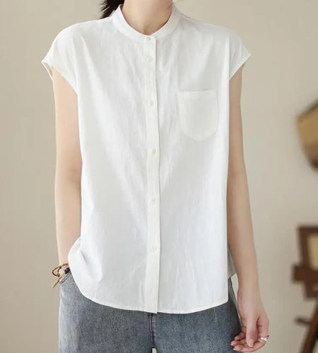 2024 New Summer White Sleeveless Office Festival Cardigan Tops Women's Fashion Pink Single Breasted Cotton Vest Simplicity Trend