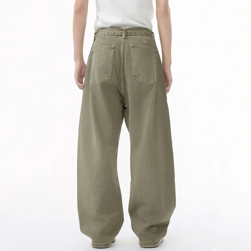 Men's Jeans Straight Leg Design New Korean Handsome Solid Color Denim Pants Belt Loose Fashion Male Bottoms Spring 9W1590