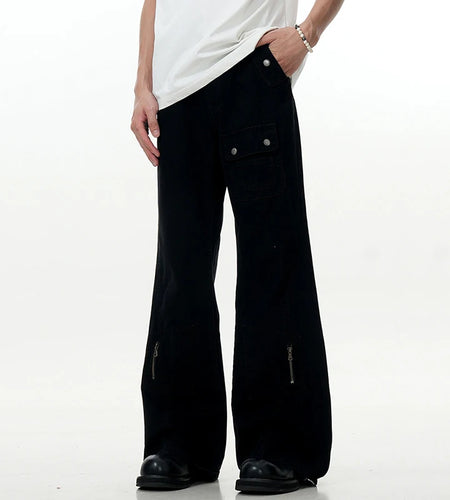 Men's Cargo Pants New American High Street Zipper Design Straight Wide Leg Solid Color Simple Male Trousers 2025 9W1954