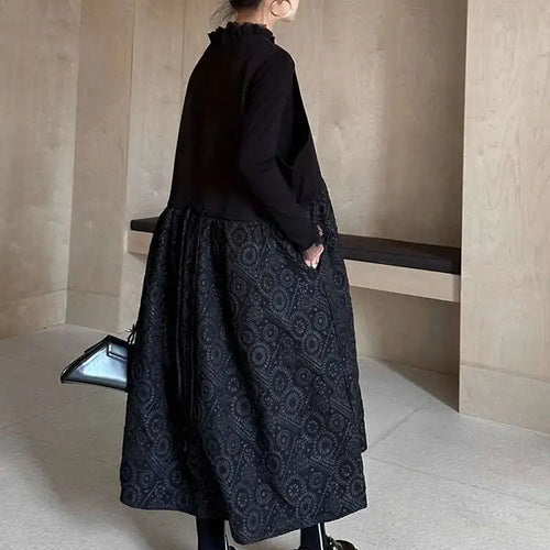 Load image into Gallery viewer, Women Black Pattern Textured Big Size  Long Vest Dress New V-Neck Sleeveless Fashion Tide Spring Autumn 2025 1DH844101
