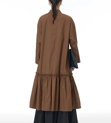 Women White Ruffles Spliced Big Size Long Blouse New Lapel Long Sleeve Shirt Fashion Tide Spring Autumn 2025 1DJ1500