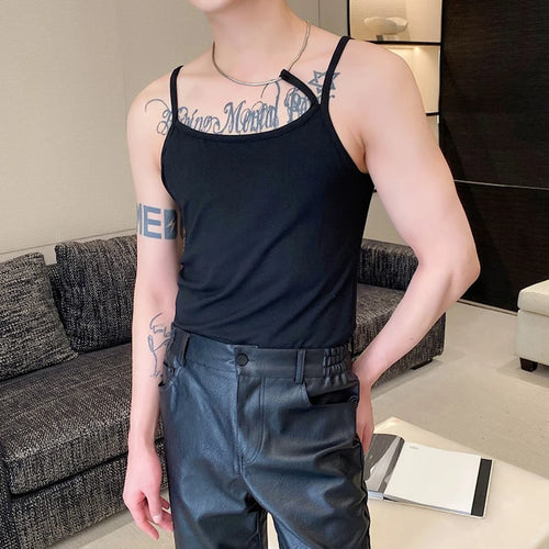 Load image into Gallery viewer, Summer Trendy Men Vest Metal Necklace Design Tight Men&#39;s Tank Top Personalized Sexy Male Sleeveless T-shirt New 9C5947
