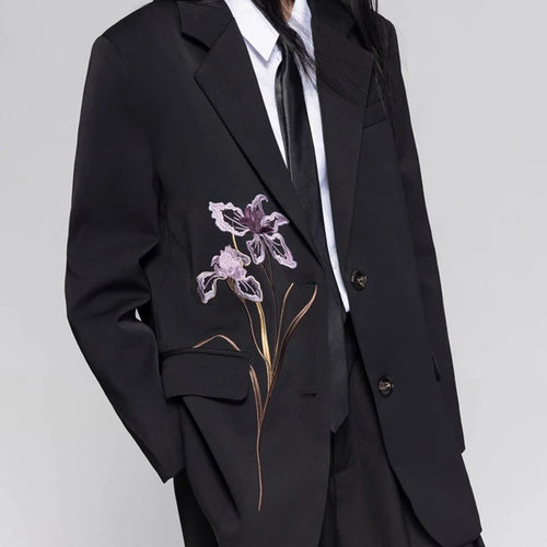 Load image into Gallery viewer, Solid Loose Spliced Embroidery Elegant Blazers for Women Lapel Long Sleeves Patchwork Buttons Blazer Female Fashion
