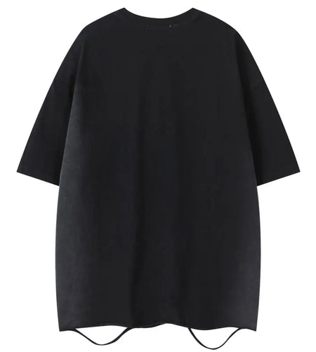 Vintage Tshirt Grunge Y2K with Chain Solid Ripped Holes Oversize Streetwear T-Shirts Hip Hop Punk Gothic Baggy Short Sleeve Tops