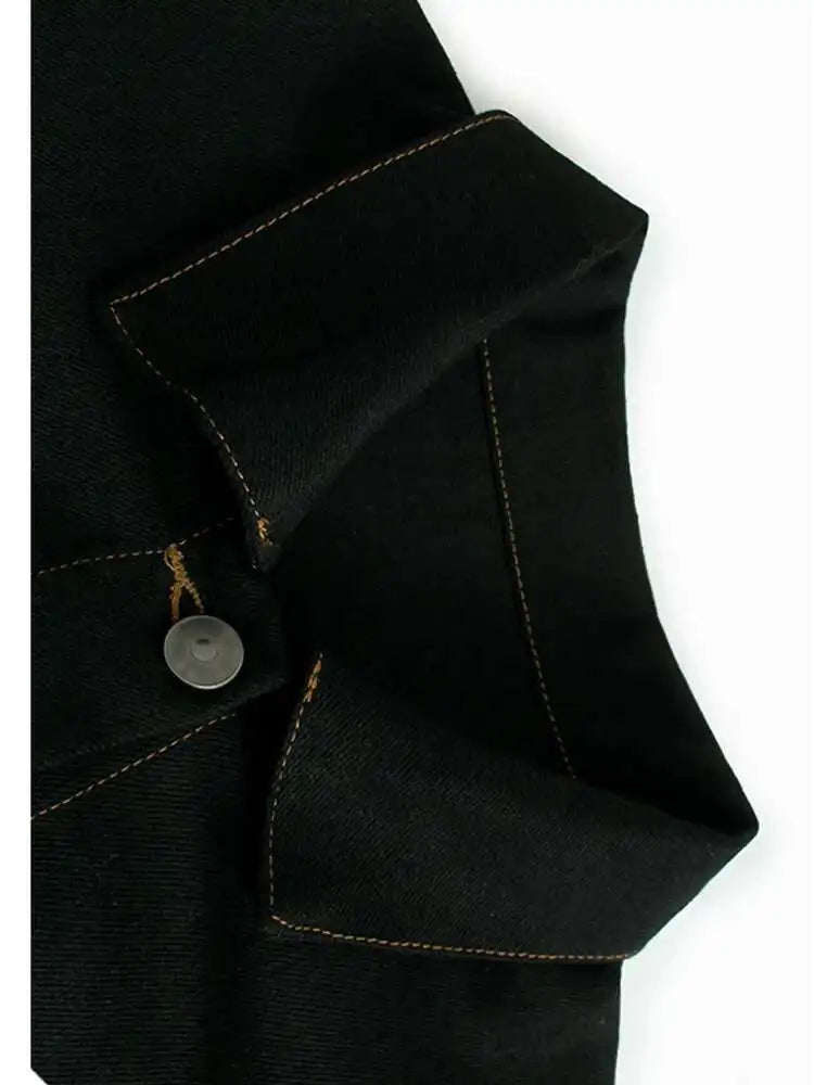 Black Denim Back Pleated Big Size Short Jacket New Lapel Long Sleeve Women Coat Fashion Tide Spring Autumn 2025 1DH7895