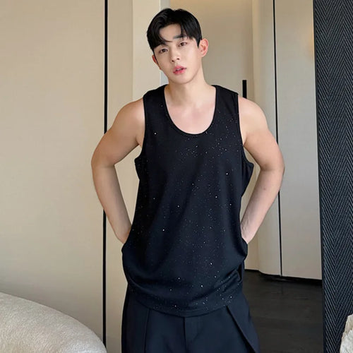 Load image into Gallery viewer, Korean Style Men&#39;s Tank Tops Sequins Round Neck Sleeveless Casual Male Tops Loose Clothing Chic Summer 9C6354
