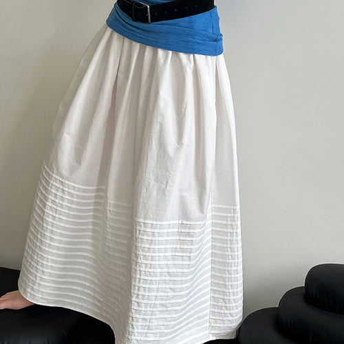 Load image into Gallery viewer, High Elastic Waist White Striped Pleated Midi A-line Half-body Skirt Women Fashion Tide New Spring Autumn 2025 1DJ1423

