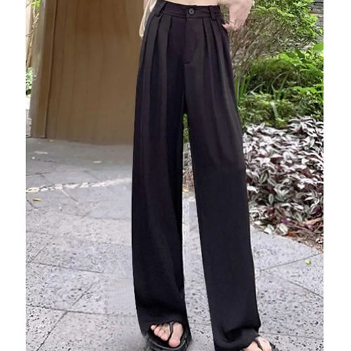 Load image into Gallery viewer, Fashion Solid Button Versatile Wide Leg Long Pant Women's Spring Summer High Waist Baggy straight Pleated Trousers Streetwear
