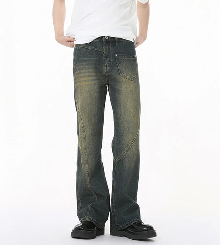 Korean Style Men's Denim Pants Solid Color Splicing Casual Worn-out Bottom Straight Leg Slim Male Jeans Streetwear 9W1270