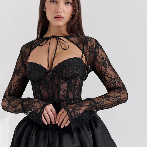 Load image into Gallery viewer, Sexy Lace Patchwork Hollow Out Women Dress Elegant Long Sleeved Bodycon Party Evening Dress Autumn / Winter New Vestido
