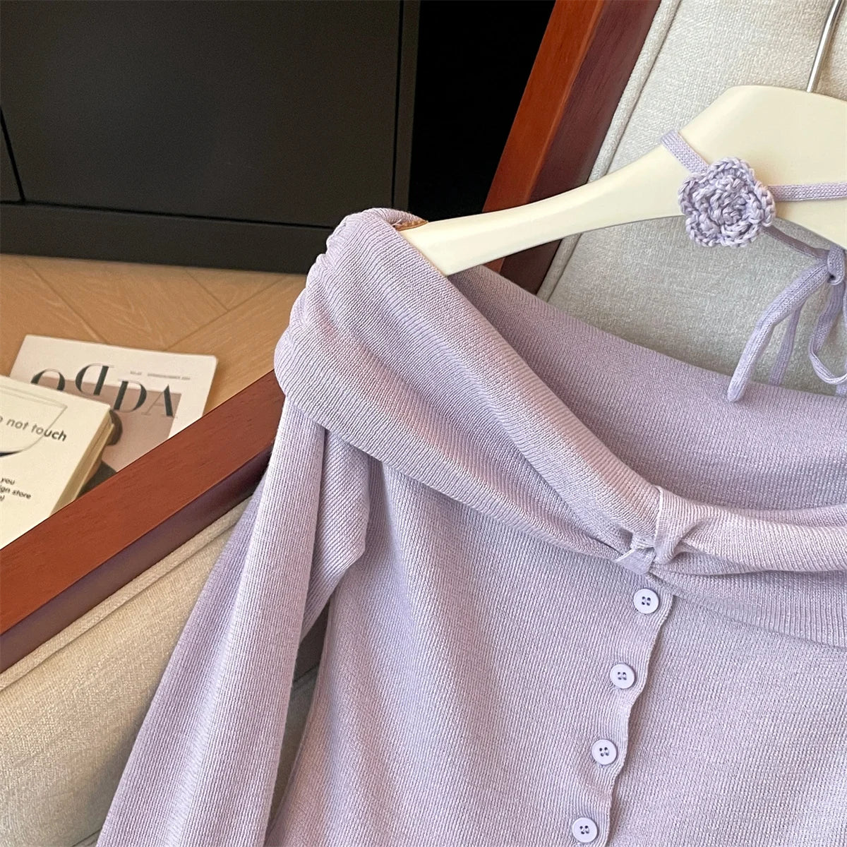Spring Women's Purple Blue Off Shoulder Festival Irregular Cardigan Sweater Korean Fashion Beige Single Breasted Short Knit Tops