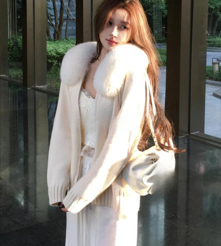 Women Fur Patchwork Hooded Grunge Cardigan Streetwear Vintage Double Zippers Solid Jackets Y2k Aesthetic Casual Loose Sweaters