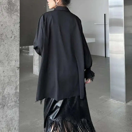 Load image into Gallery viewer, Women White Lace Perspective Big Size Long Blouse New Lapel Long Sleeve Shirt Fashion Tide Spring Autumn 2025 1DH9131
