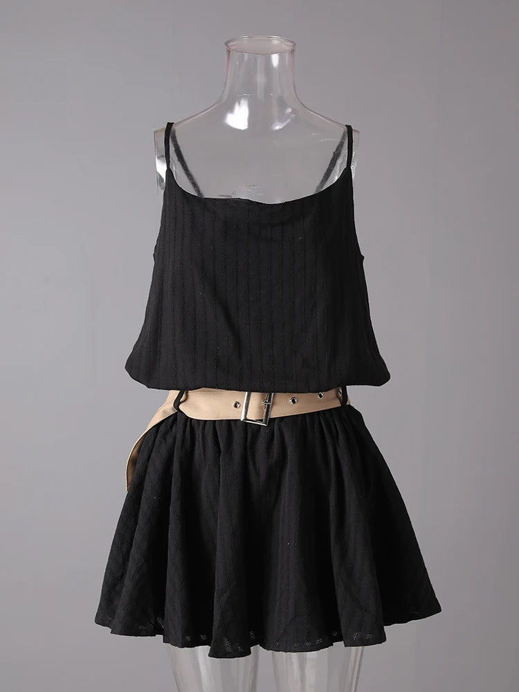 Women White Belted Elegant Spaghetti Strap Mini Dress New Round Neck Sleeveless Fashion Tide Spring Summer 2025 CPG3145