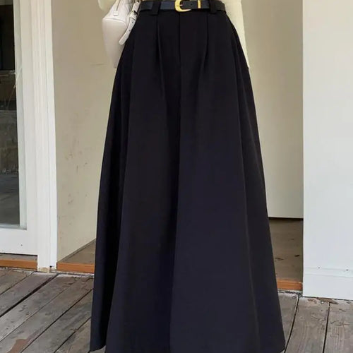 Load image into Gallery viewer, Autumn Black Pockets Long Skirt Women With Belt 2023 Fashion Korean Ladies High Waist Pleated A-line Grey Suit Skirt Female Chic
