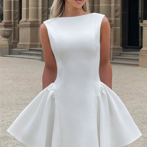 Load image into Gallery viewer, Backless High Waist A-line Sexy Mini Dress For Women Robe Fashion Solid O Neck Bodycon Club Party Sexy Dress Elegant
