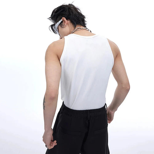 Load image into Gallery viewer, Niche Style Men&#39;s Tank Tops Letter Metal Shoulder Strap Slim Fit Round Collar Sleeveless Male Vest Chic Summer  9C6753
